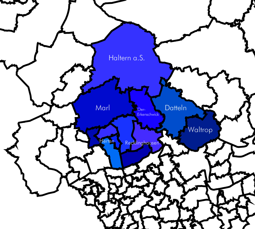 Umrisse der Kirchengemeinden im Kirchenkreis Recklinghausen