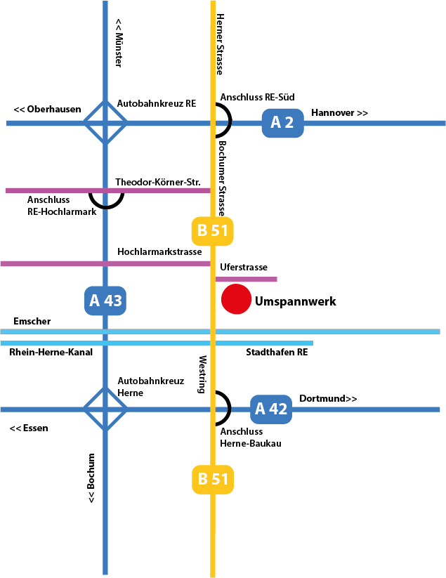 Anfahrtsskizze zum Umspannwerk in Recklinghausen