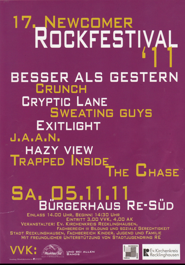 17. Newcomer-Rockfestival 2011: Samstag, den 5.11.2011 im Bürgerhaus Süd