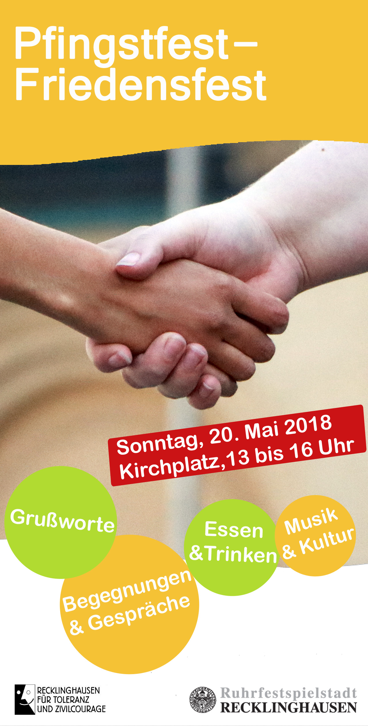 Einladung zum Pfingstfest  - Friedensfest "RE ist bunt" am Pfingstsonntag ab 13 Uhr auf dem Kirchplatz St. Peter