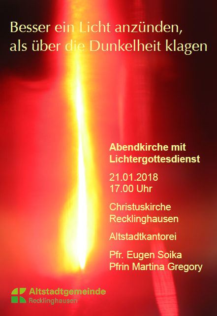 Lichtergottesdienst in der Christuskirche zum Ende der Weihnachtszeit am Sonntag, 21. Januar um 17 Uhr